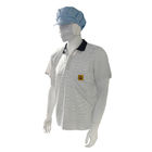 قميصات ESD بيضاء 7MM شريط 99٪ بوليستر + 1٪ الحرير الموصل الحياكة قميصات بولو مضادة للستاتيك