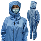 ملابس زرقاء قابلة للغسل خالية من الغبار ESD مضادة للكهرباء الساكنة لصناعة غرف الأبحاث