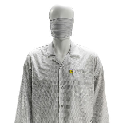 XS-10XL غرفة نظيفة معطف ESD أبيض 96% بوليستر + 4% كربون قابل للغسيل مضاد للحرارة
