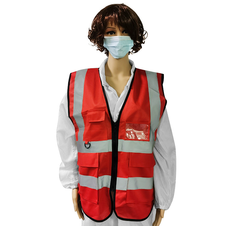 Unisex Red High Visibility Reflective Safety Vests With ID Pocket