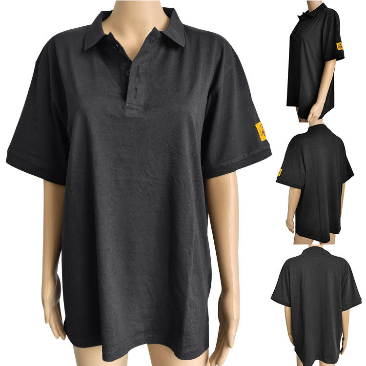 قميص بولو قطني ESD ملابس آمنة ضد الكهرباء الساكنة للجنسين لمختبر غرف الأبحاث