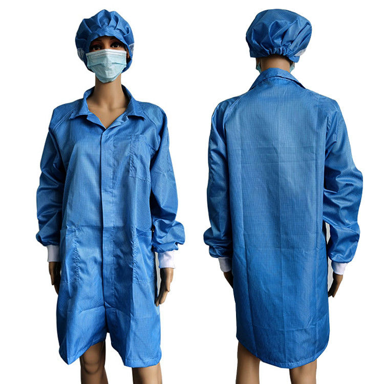 معاطف مختبر ESD زرقاء 2.5 مم للشبكة للجنسين مقاومة للغبار مع غطاء اللون نفسه