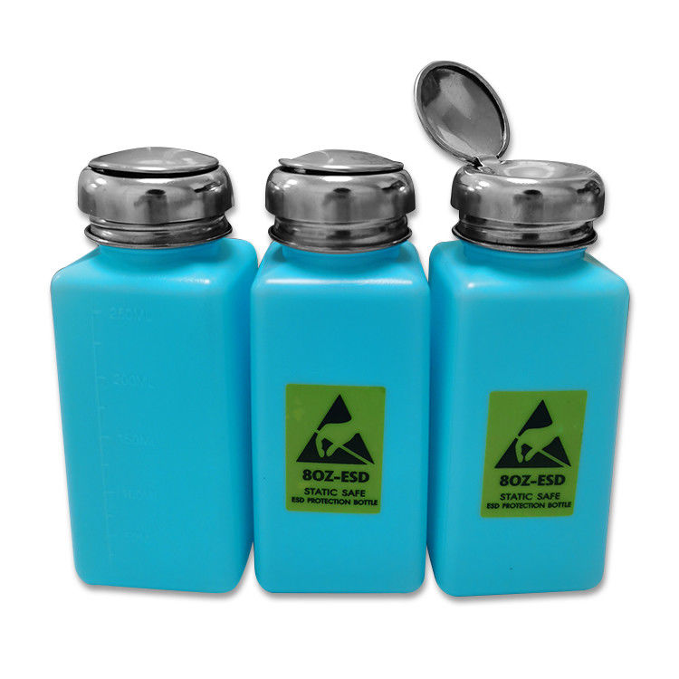 زجاجة مضخة موزع الكحول البلاستيكي ESD لغرف الأبحاث ، لون أزرق 8 أونصة